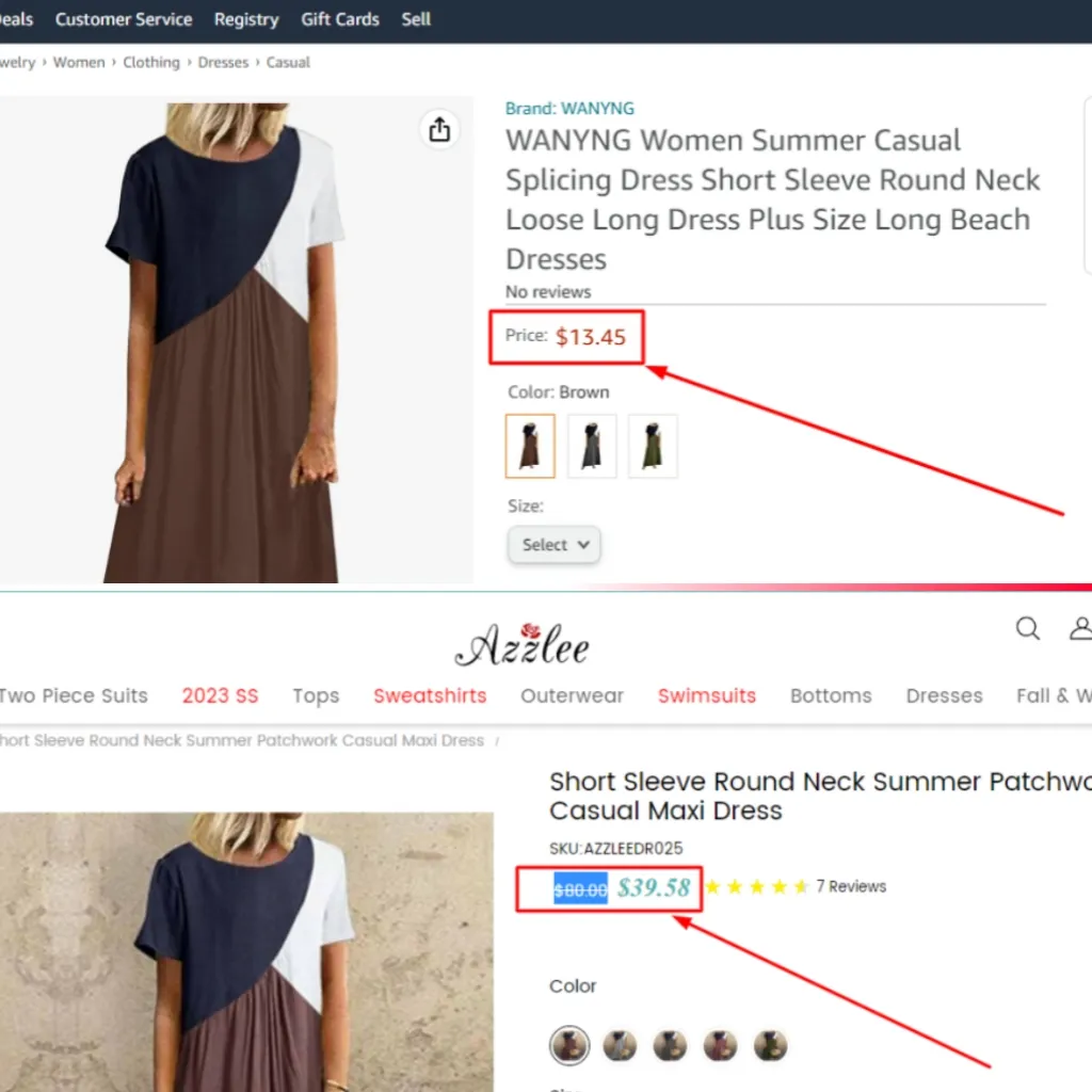 Comparison image for Amazon and Azzlee to know which is scam and legit 